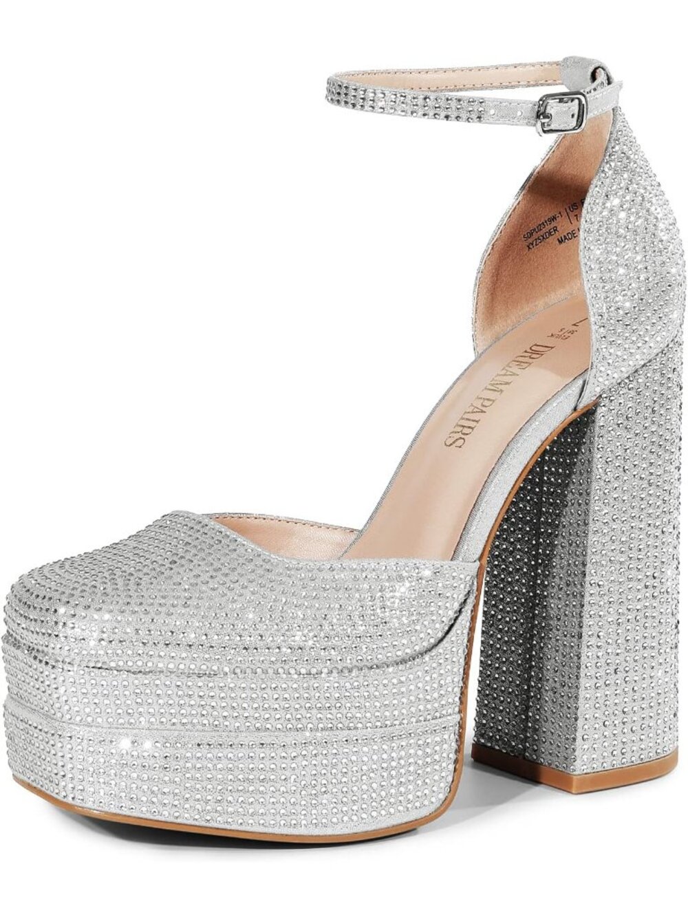 DREAM PAIRS Women's Silver Closed Toe Heel Ankle Strap High Pump Platform Shoes